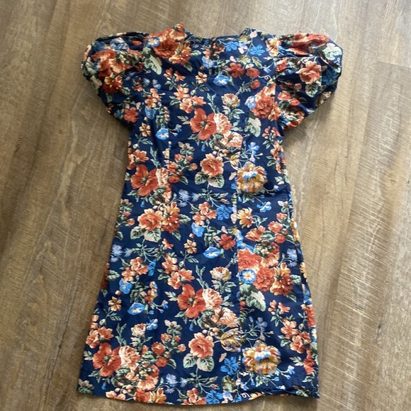 Doen Floral Puff Sleeve Dress - Blue and Red - Picture 10 of 11
